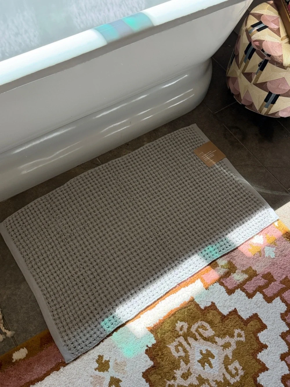 West Elm Plush Waffle Bath Mat in Light Gray